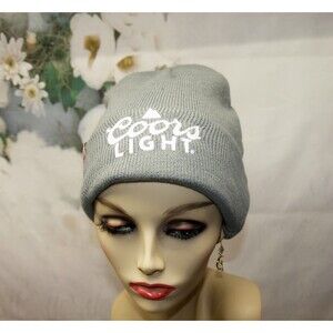 Coors Lite Text Knit Cuff Beanie Grey 100 Percent Acrylic One Size Unisex